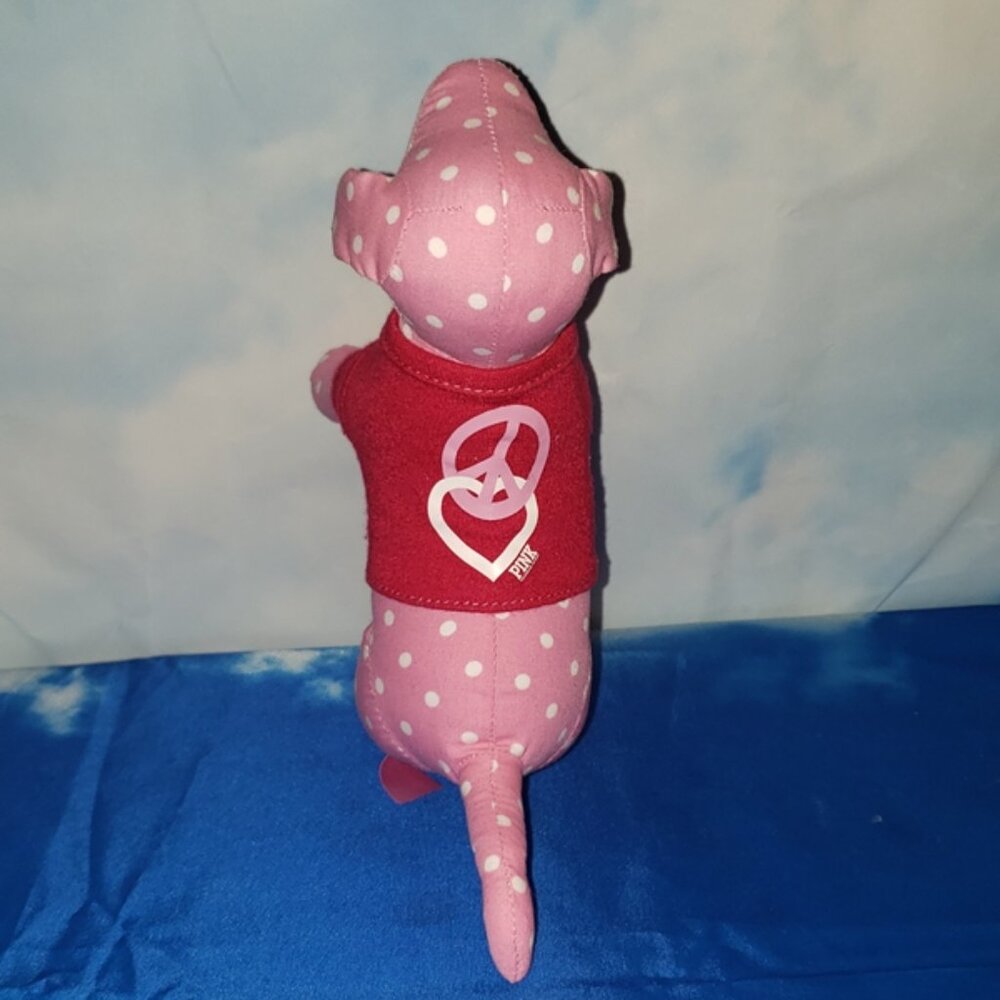 Victoria’s Secret Pink polka dot Mini dog red peace & love t-shirt LE NWOT - Picture 4 of 7